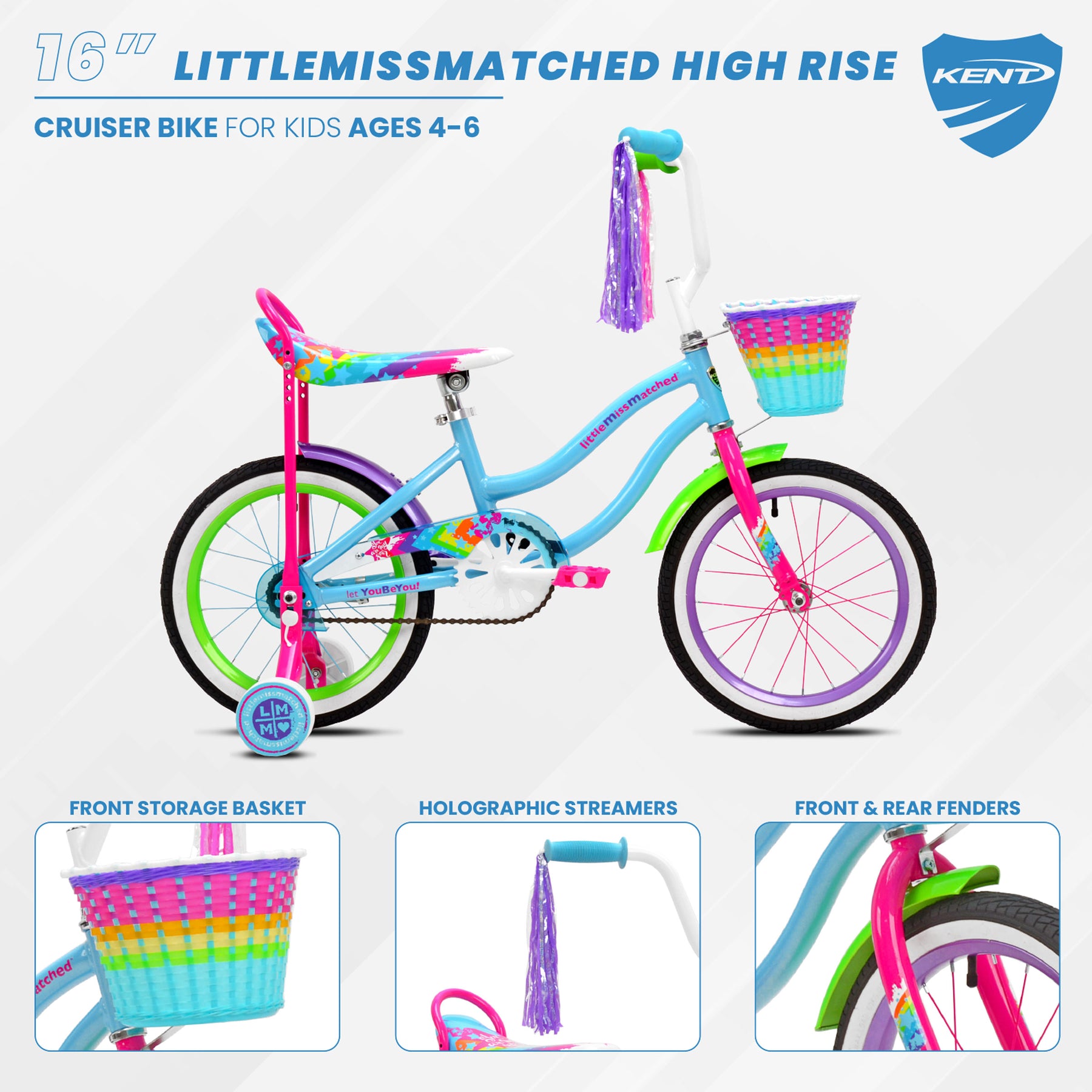 16" LittleMissMatched® High Rise | Cruiser Bike for Kids Ages 4-6