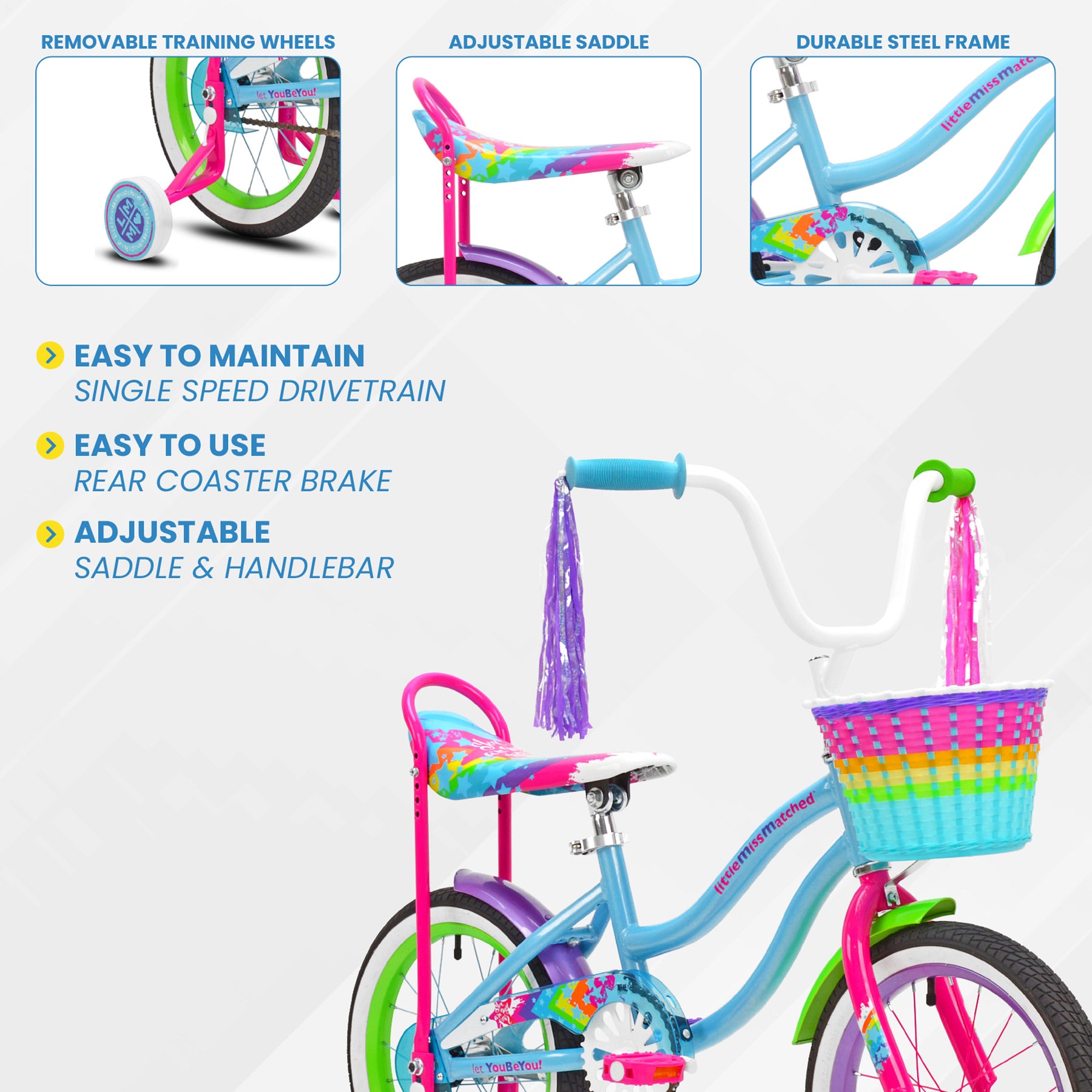 16" LittleMissMatched® High Rise | Cruiser Bike for Kids Ages 4-6