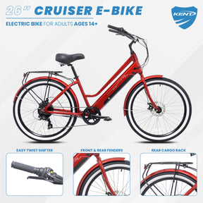 26" Kent E-Bike Cruiser | Electric Cruiser Bike for Adults Ages 14+