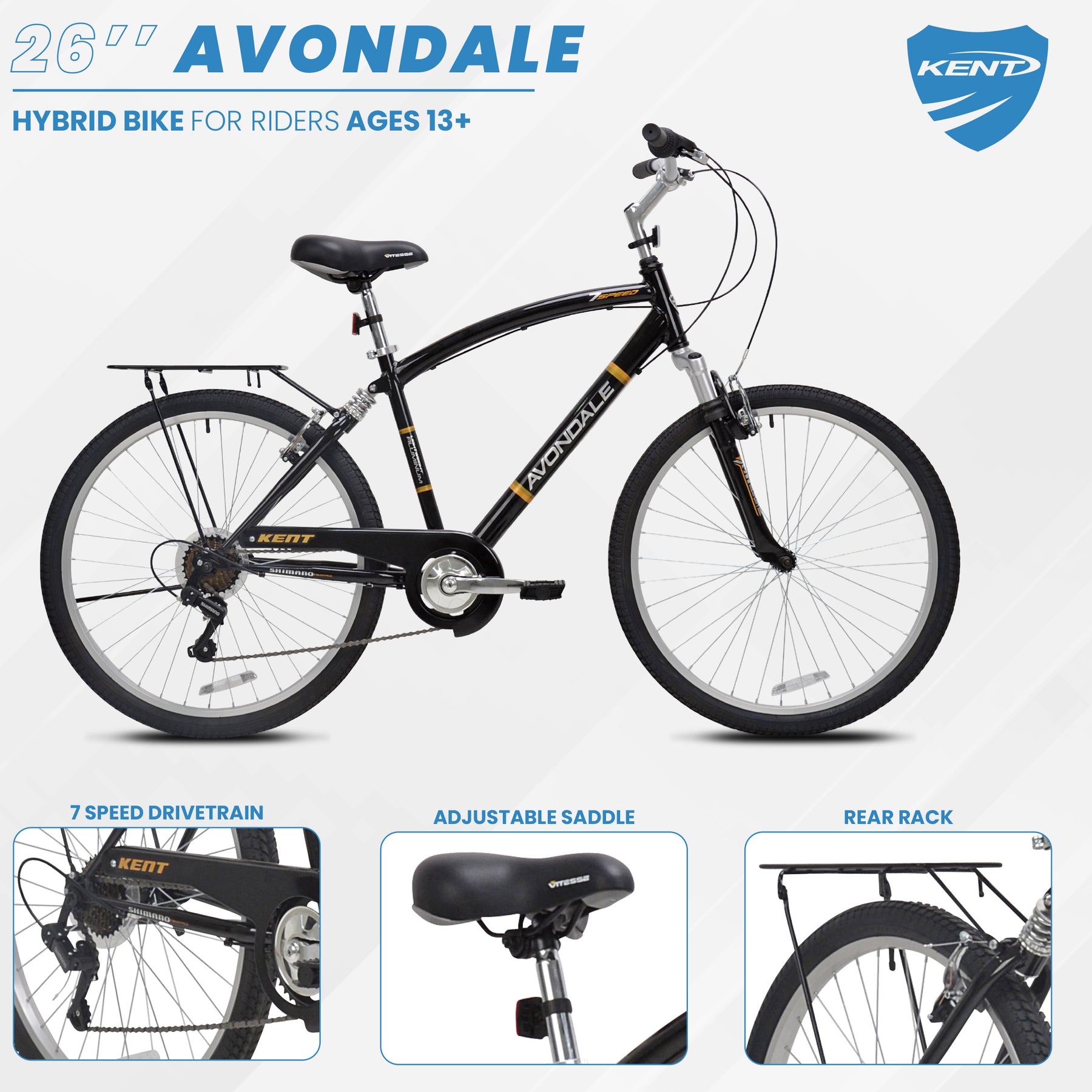 26" Kent Avondale | Hybrid Comfort Bike for Men Ages 13+