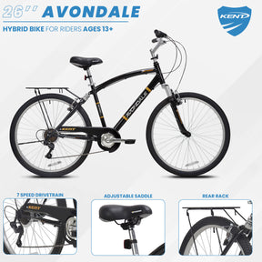 26" Kent Avondale | Hybrid Comfort Bike for Men Ages 13+