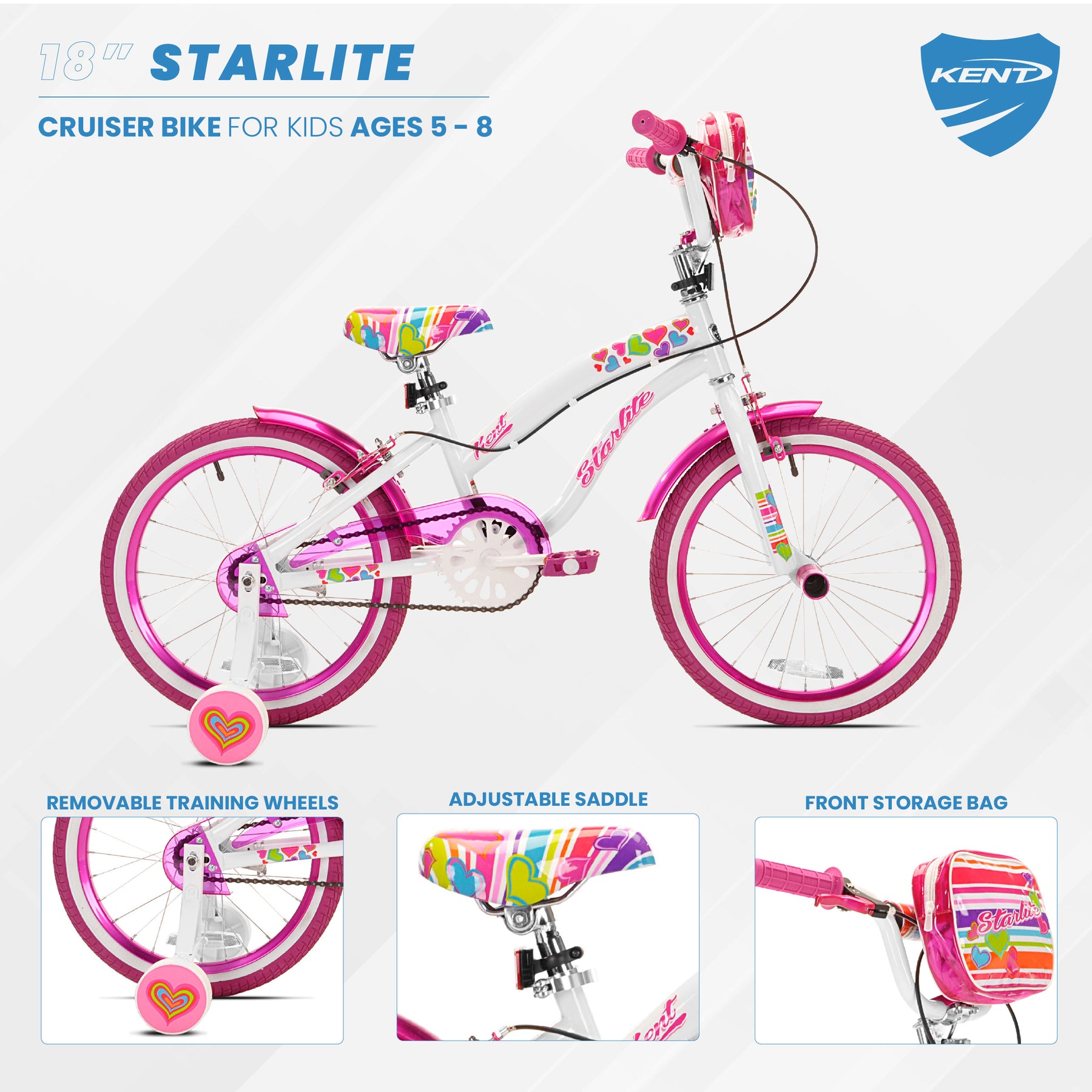 18" Kent Starlite | Cruiser Bike for Kids Ages 5-8