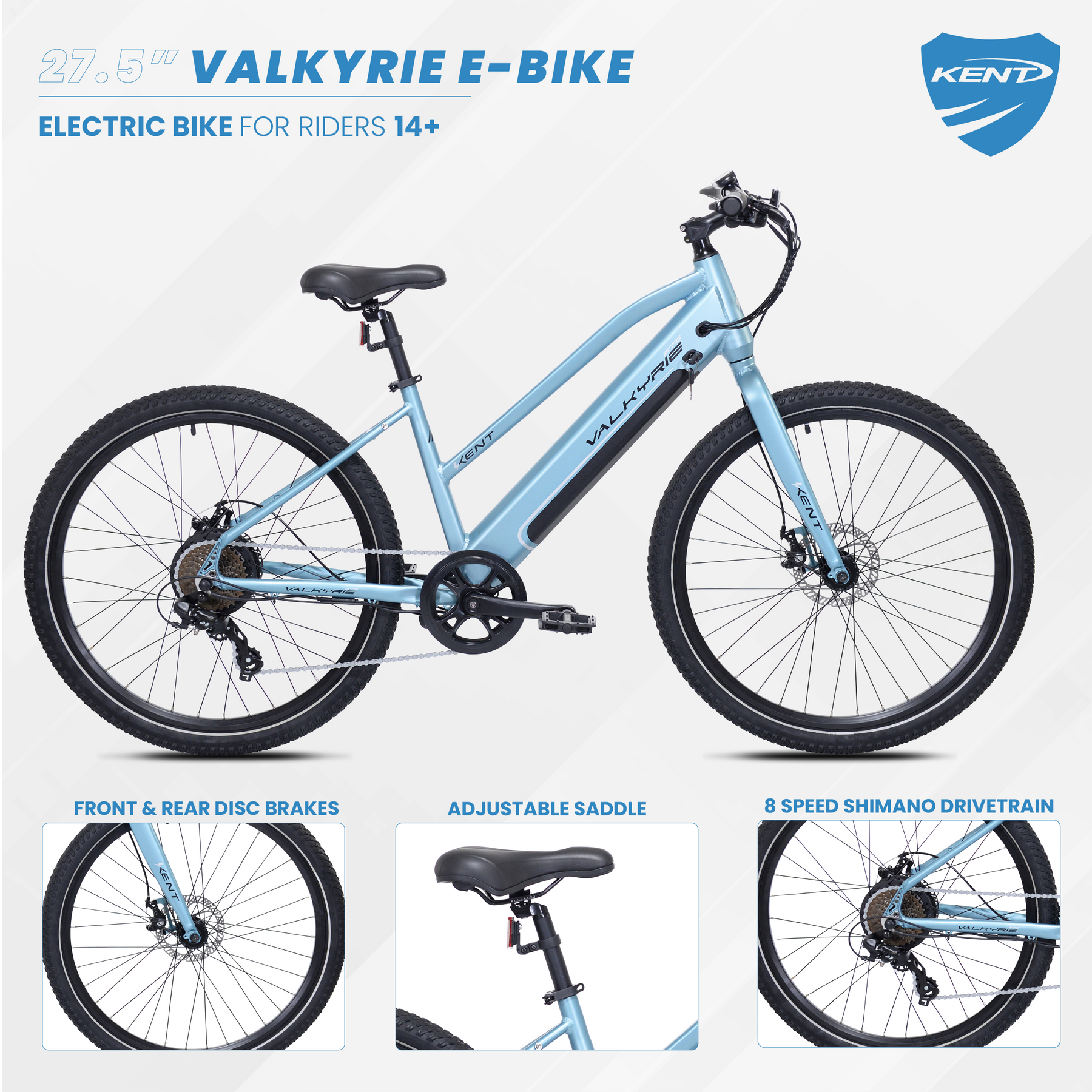 27.5" Kent Valkyrie E-Bike | Electric Mountain Bike for Women Ages 14+